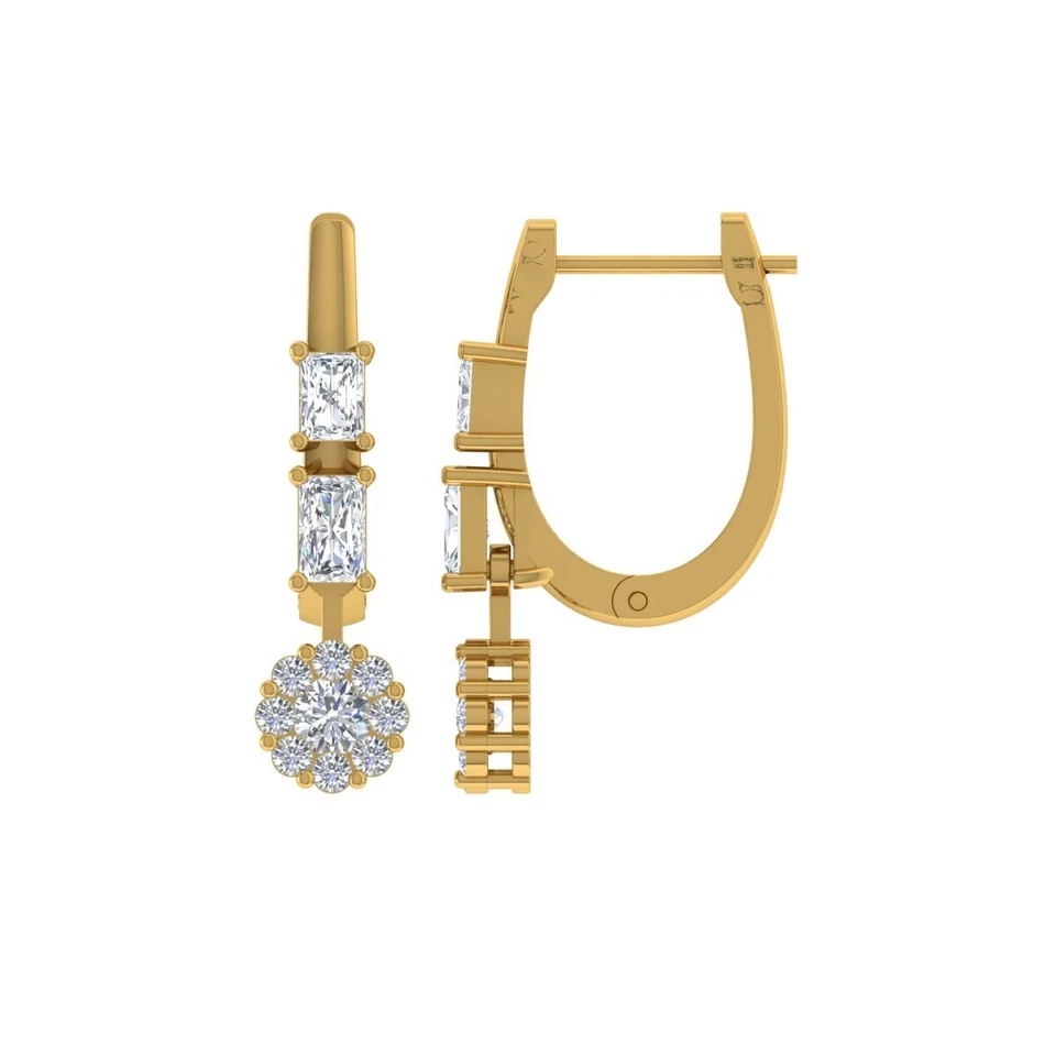 1.30 Karat Kunstdiamanten Grown Cvd Diamant Huggie Ohrringe 18k Gelbgold Damen - Bild 3 von 4