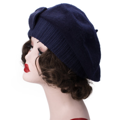 Womens Wool Bow Loretta Beret Nipple Beanie Basque French  display picture 1