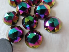 Full pack of 24 Preciosa Fancy Glass Faceted Flatbacks in 15mm Iris color.