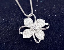 Clover Crystal Pendant 925 Sterling Silver Chain Necklace Women Ladies Jewellery
