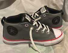 Kids Size 2 Gray Leather High Top All Star Chuck  EXCELLENT 