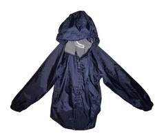Kids Lands' End Hooded Wind Breaker Full Zip Jacket Navy Blue Sz 8 EUC