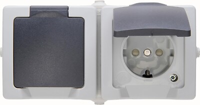 Kopp Nautic 2-Fach Steckdose Aufputz für Feuchtraum mit Klapp-Deckel & Berührung