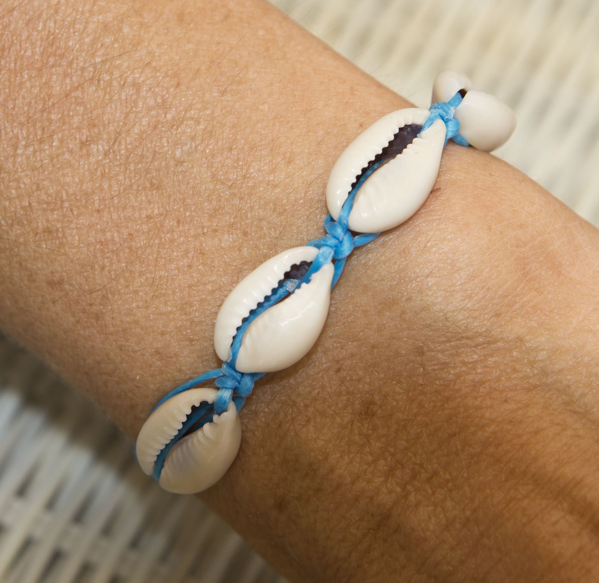 Bracelet Bahia Thread Cotton Waxed Blue Cowrie Shell Real Brazilian 1117