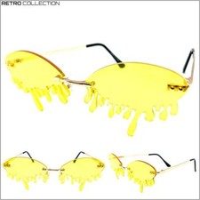 EXAGGERATED Retro PARTY Club Rave DJ SUN GLASSES Teardrop Dripping Yellow Lens