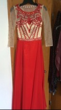 Custom Made Red Chiffon Prom Dress With Sleeves Size 2