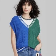 Wild Fable Navy Spliced Green  Blue Size XS Women  s Oversized Sweater Vest NWT
