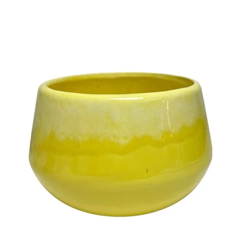 Vintage Mid Century Modern Haeger Pottery Sunny Yellow Drip Glaze Planter Bowl