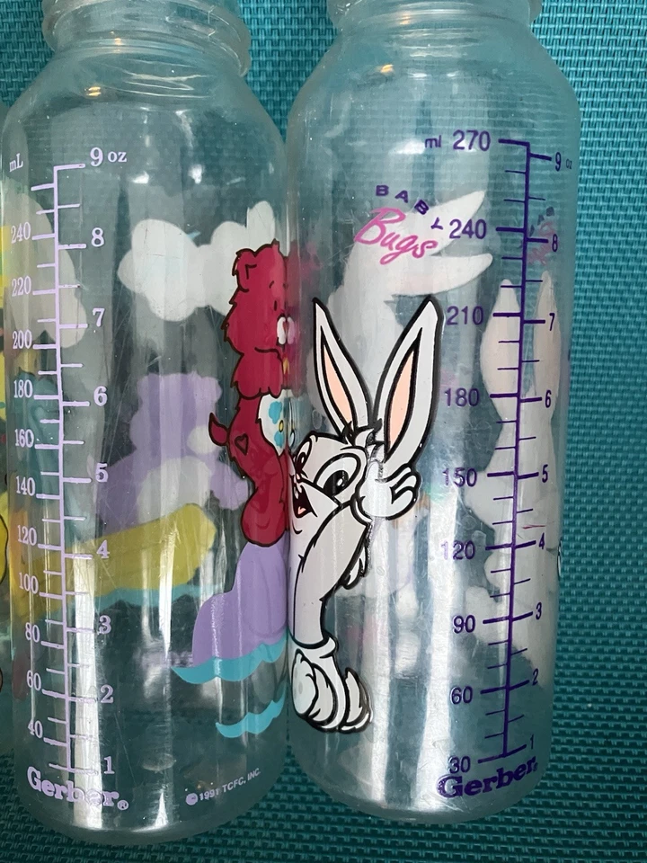 VTG Baby Bottles Lot Gerber Carebears Jungle Animals Bugs Bunny 7up Luv N Care - Image 2 of 4