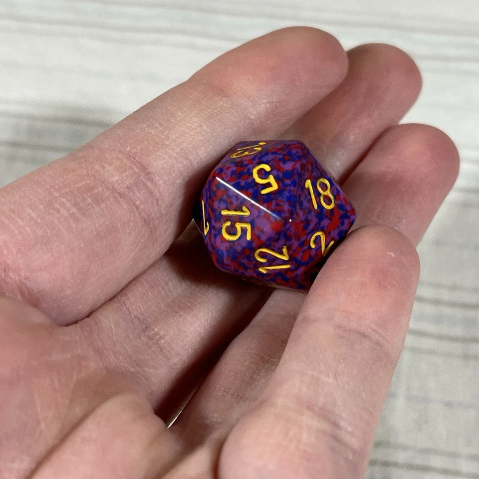 Dados Chessex Knockout moteados CHX LE167 D20 azul púrpura rojo D&D W1 Foto 3 de 4