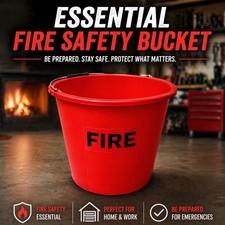 3 Gallon Fire Bucket – Red Plastic Bucket with Metal Handle & Grip storage FIRE