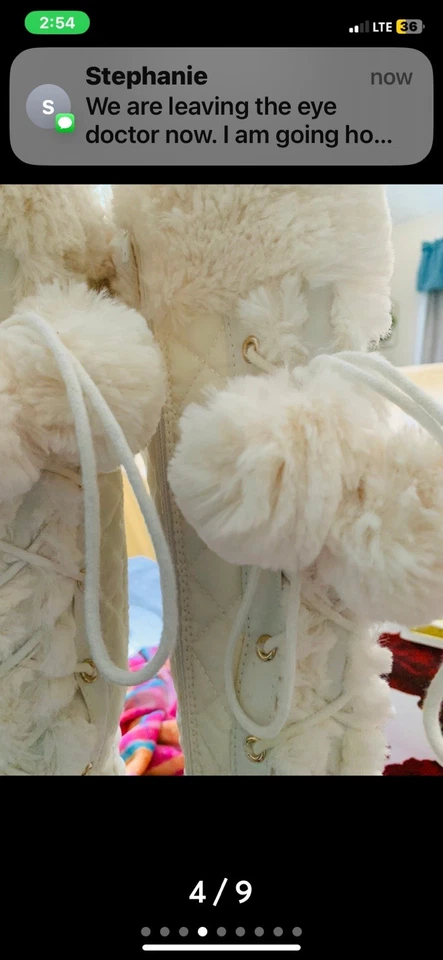 White Fur Lace Up Boots Haidee Sz 7 With With Pompoms - Image 3 of 4
