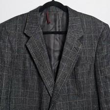 Vintage Hart Schaffner Marx 100 Silk Glen Plaid Gray 44R Blazer Oak Hall READ