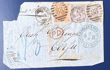 1892 Envelope with 3 Manchester Trieste and Corfu Orange/Purple Disinfected Cut