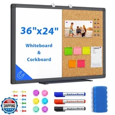 maxtek Combination Board, 36 x 24 Magnetic Whiteboard and Cork Board, Dry Era
