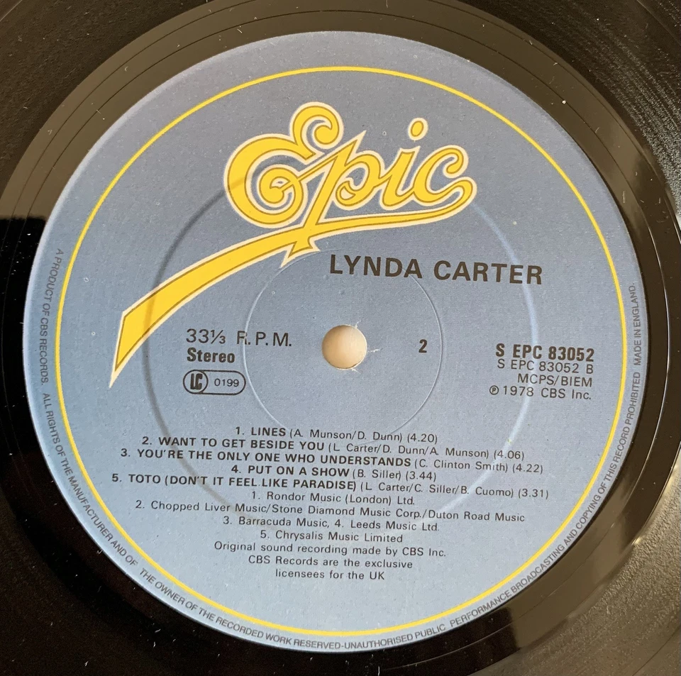 Lynda Carter - Lynda Carter UK LP Epic 1978 Soft Rock Disco *Promo Stamp*   - Image 3 of 4