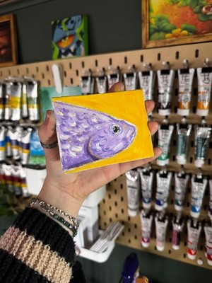Mini Original Fisch Öl Pastell Gemälde #3 Leinwand 3x4 LunarStoneStudios ACEO
