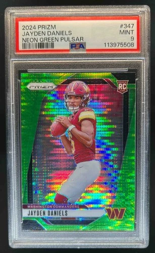 2024 Prizm Jayden Daniels RC Neon Green Pulsar #347 Commanders PSA 9