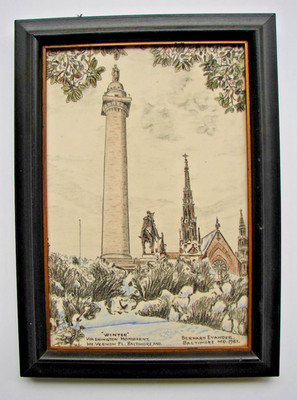 1961 Hand Painted Ceramic Wall Tile Bernard Evander Mt Vernon Monument Balto MD