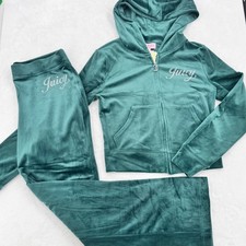 Juicy Couture Velour Tracksuit EverGreen Rhinestone Hoodie  Pants Womens Medium