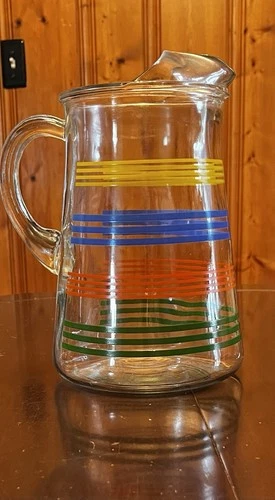 Vintage Anchor Hocking 2 Quart Lemonade Iced Tea Pitcher Fiesta Stripe Colors
