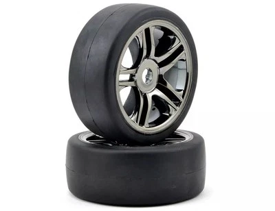 Traxxas 6479 Tires & wheels, assembled, glued (split-spoke, black chrome wheels, - Image 1 of 2