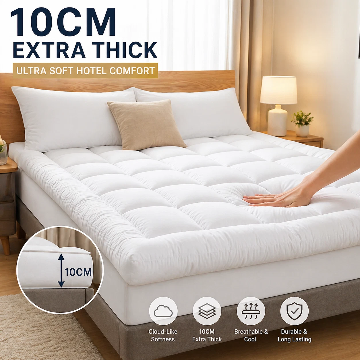 Extra Thick Mattress 10CM Topper Soft Microfibre Deep Luxury All Sizes UK