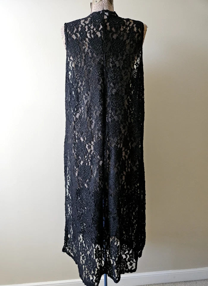 LuLaroe Black Lace Joy Open Front Duster Vest Cardigan Boho Medium - Image 4 of 4