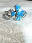 AMAZING VINTAGE STERLING SILVER 925 BLUE FIRE OPAL STYLIZED FISH RING SIZE 9