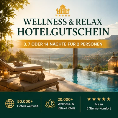 Wellness Hotelgutschein 3/7/14 Nächte für 2 | 20.000 Wellnesshotels | 5 Jahre - Bild 1 von 4