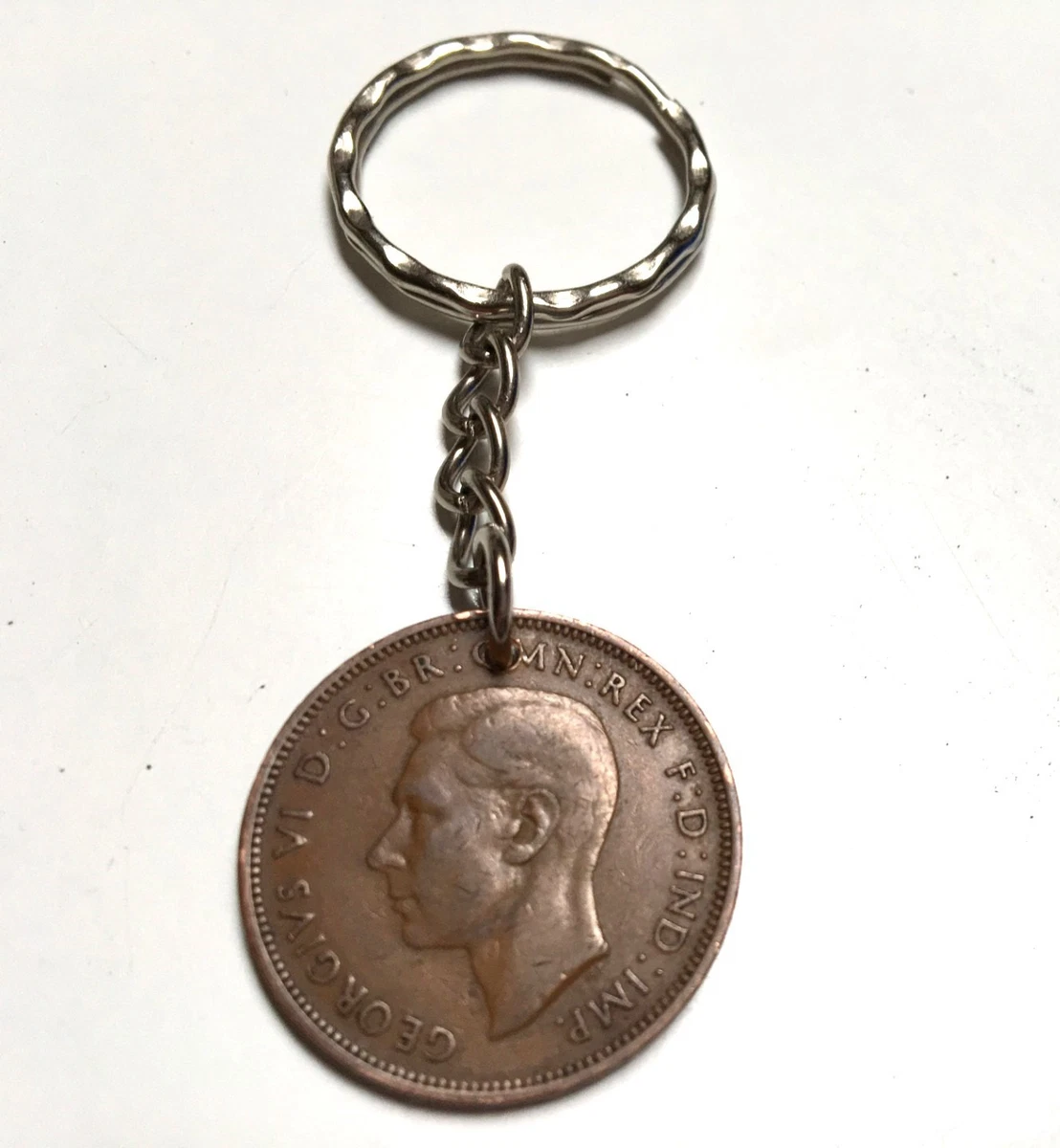 English 1944 Half Penny Keychain and Ring.
