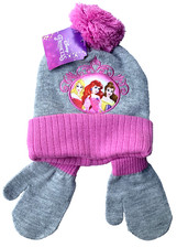 Disney Girls Princess Toddler Winter Hat Beanie  Mittens Set For Ages 2-4, NEW