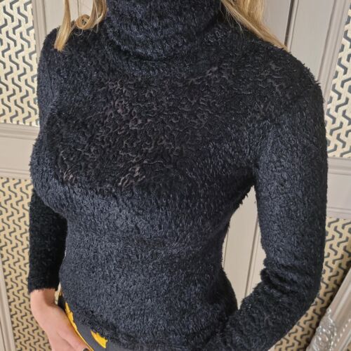 Versace Versus Vintage Black Polo Roll Neck Top Jersey Blouse Mesh IT 38 UK 6 XS - Picture 10 of 17