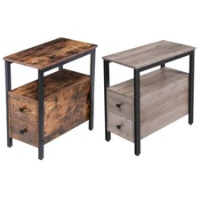 HOOBRO Side Table Bedside Table w/2 Drawers Industrial End Table for Small Space