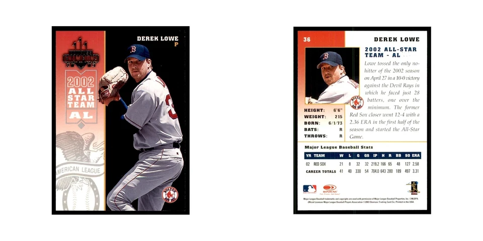 2003 Donruss Champions Derek Lowe Baseball Cards #36 - Image 3 of 3
