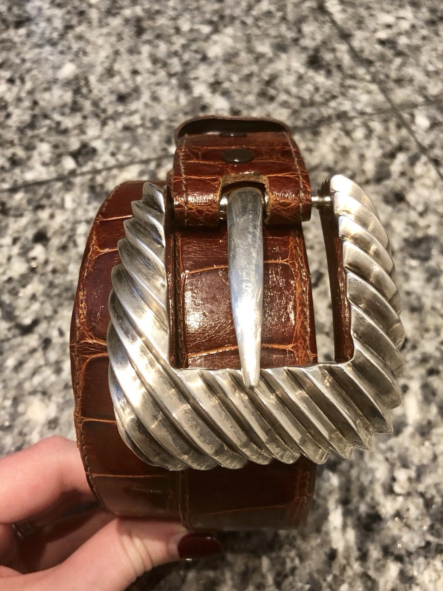 Vintage Patricia Von Musulin Genuine Alligator Belt Strap WIDE Cognac Brown M Patricia Von Musulin Alligator Buckle - Brown Belts  main image 2
