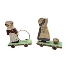 Vintage Sweet Lavender Wooden Pilgrim Girl Boy Rolling Toys Decor