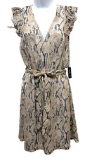 Express Dresss Womens Size S Tan & Black Snake Skin Pattern Ruffled Sleeves NWT