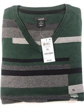 Alfani Men  s 100 Cotton Green Printed Long Sleeve V-neck Pull Over Sweater XL