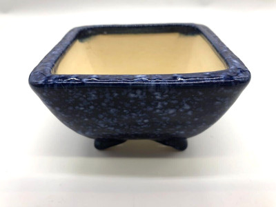 Japanese Tokoname bonsai pot Koyo 鴻陽 glazed blue square 3in (7.7cm)