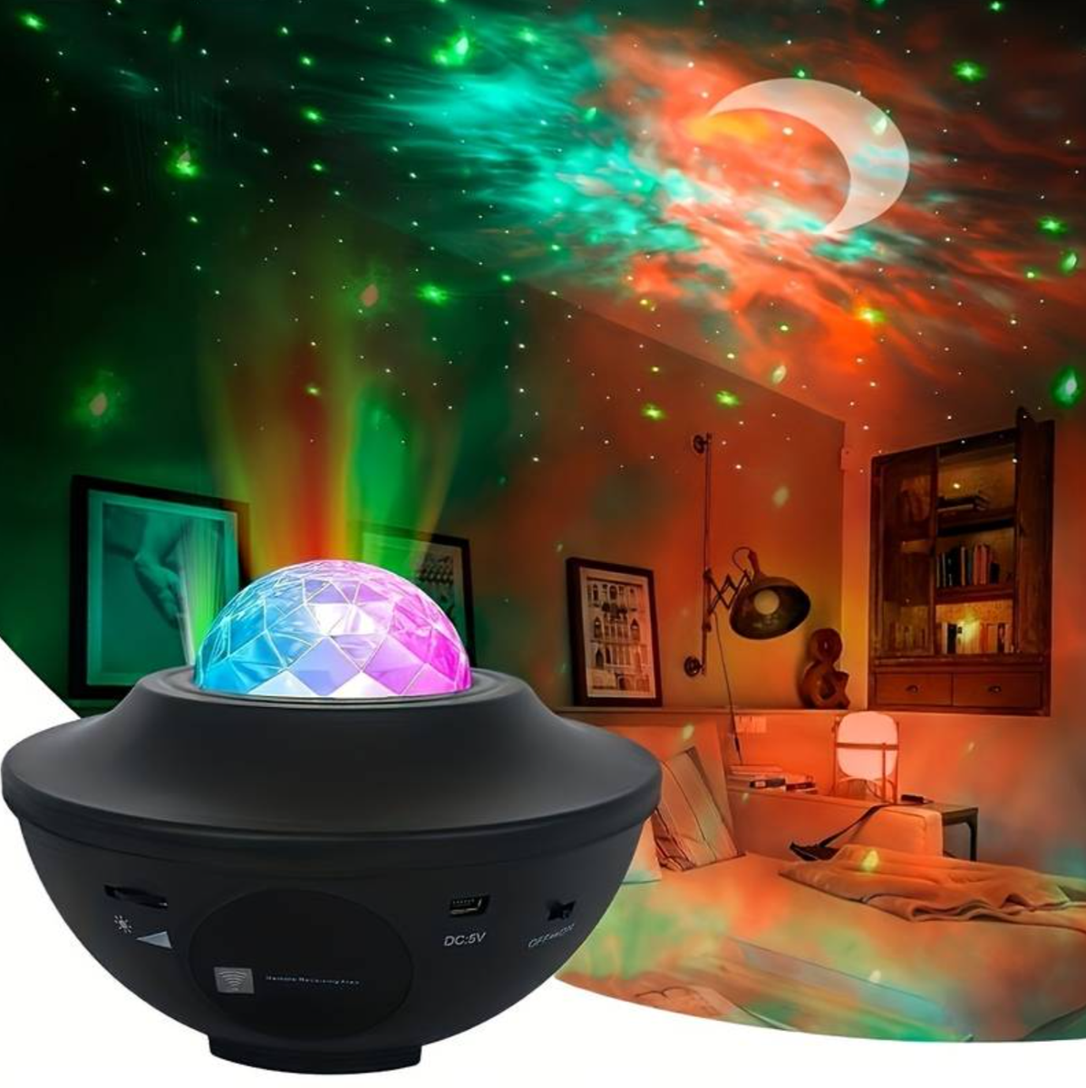 Sveglia Proiettore Cielo Stellato Con Bluetooth E Ricarica Wireless - Radio FM, Luce Notturna, Altoparlante, Nero