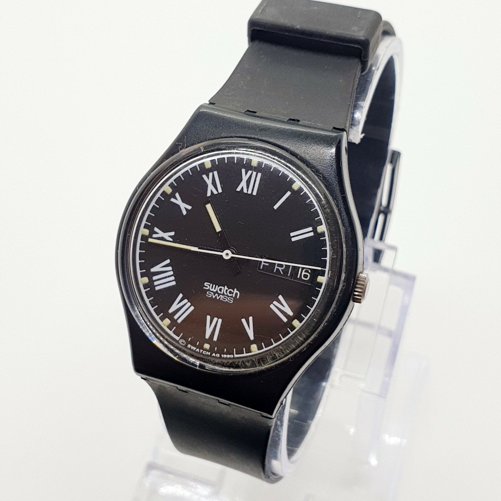 1990 Black and White Swatch Watch Roman Numerals, Vintage 90s Swatch Date Watch
