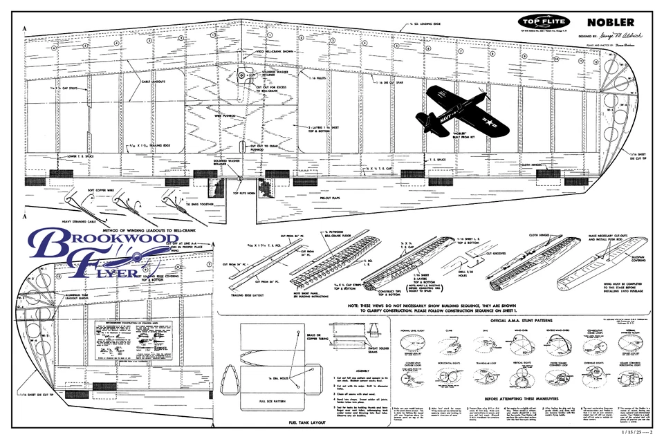 NOBLER PLANS + PARTS PATTERNS to Build ENLARGED Top Flite 65” UC Stunt Plane - Image 3 of 4