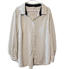 Rachel Zoe Women Long sleeve button up Striped dress Shirt collared cuff size 3X