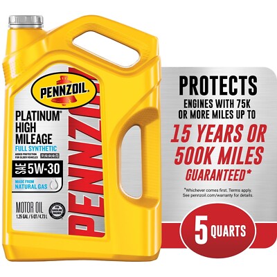 Pennzoil Platinum High Mileage Full Synthetic 5W-30 Motor Oil, 5
