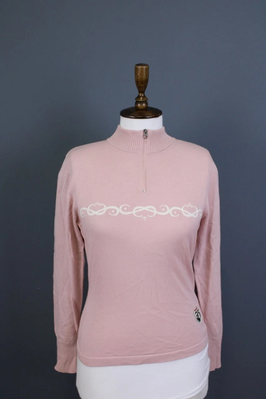 Pearl Izumi Pink 1/4 Zip Wool Top Bicycle Sweater Base Layer Size M