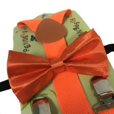 "NEON ORANGE" Matching Suspender  Bow-Tie Set Kids Toddler Baby Boys Girls