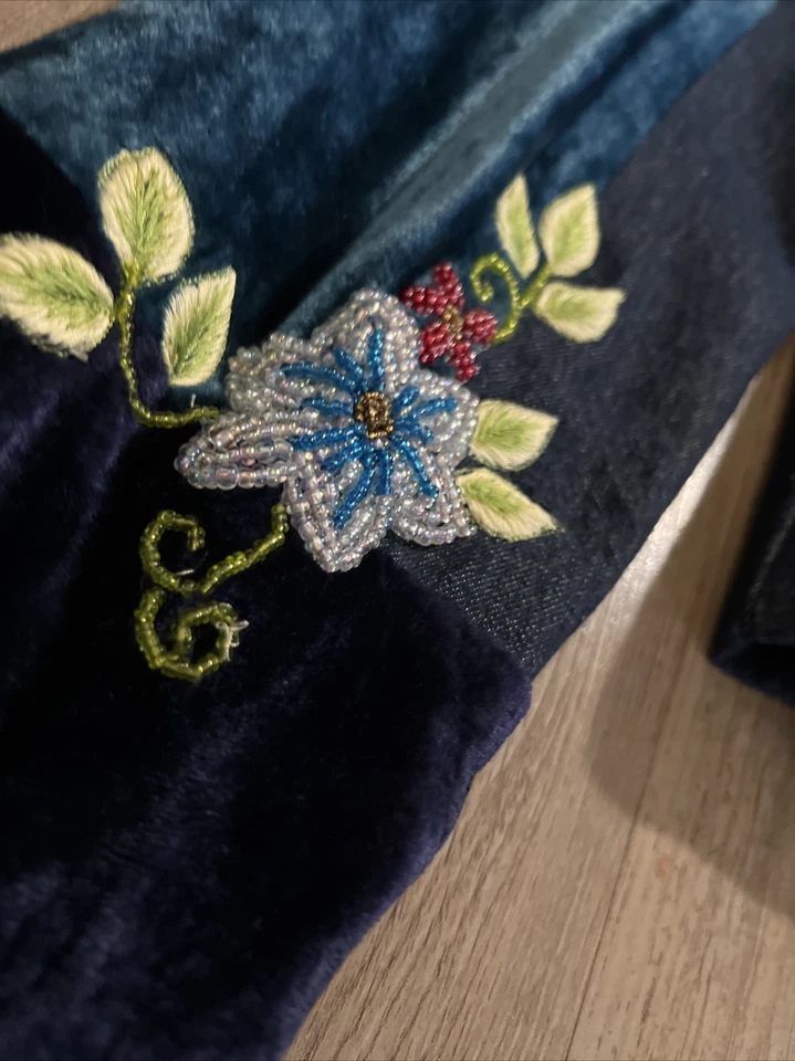 Vintage Together Sequin floral denim velvet Beaded sequin Jacket blazer size 10 - Image 3 of 4