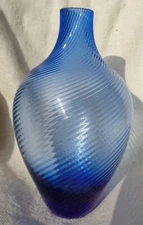BLUE GLASS BOTTLE VASE ART MORETTI MURANO GLASS VINTAGE DESIGN ITALY