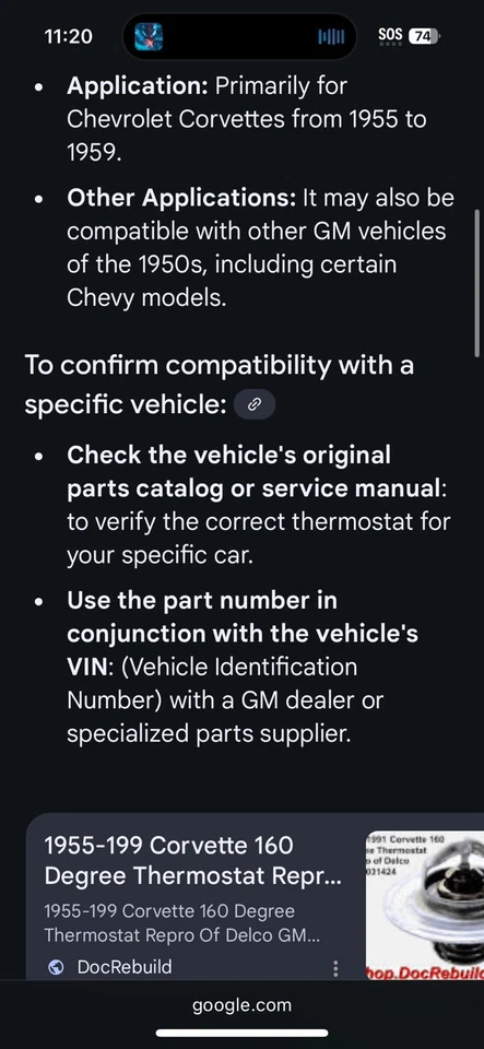 Новый оригинальный производитель 3041424 GM AC DELCO термостаты 3041390 1955-59 Chevy Corvette - Изображение 3 из 4